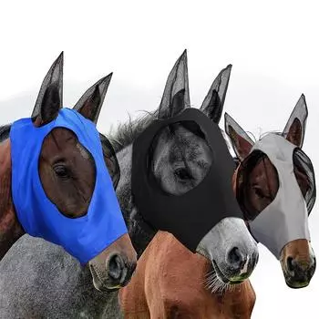 3 шт. Маски для лошадей и мух с ушами, закрывающие лицо для лошадей-пони, черные, серые, синие