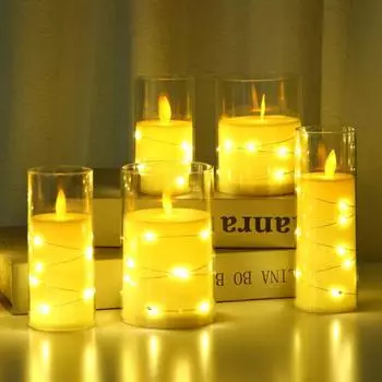 3 шт. мерцающие беспламенные свечи на батарейках Starlight Tea Light LED String Light искусственные свечи для домашнего декора свадебной вечеринки A