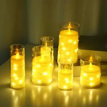 3 шт. мерцающие беспламенные свечи на батарейках Starlight Tea Light LED String Light Fake Candles для A
