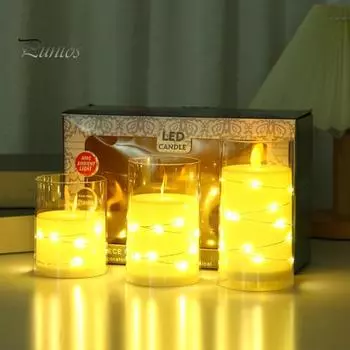 3 шт. мерцающие беспламенные свечи на батарейках Starlight Tea Light LED String Light искусственные свечи для домашнего декора свадебной вечеринки A