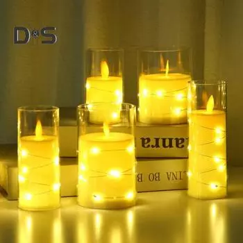 3 шт. мерцающие беспламенные свечи на батарейках Starlight Tea Light LED String Light искусственные свечи для домашнего декора свадебной вечеринки A