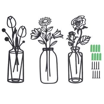 3 шт. Металлическая ваза цветы настенное искусство элегантное предотвращает ржавчину легко устанавливается железный цветок настенное искусство для