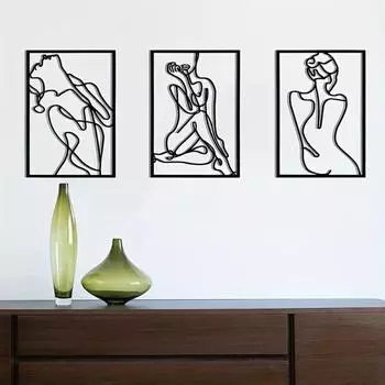 3 шт. Металлические настенные скульптуры – минималистичные абстрактные женские линейные рисунки, элегантный настенный декор, стильные одинарные металлические настенные украшения светло-серый