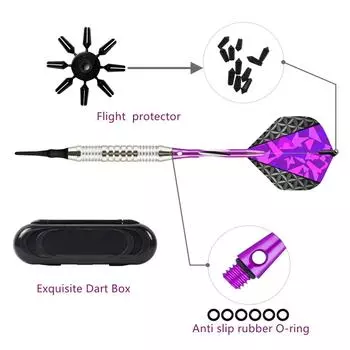 3 шт. металлических дротиков, профессиональные стандартные дротики 18 граммов с алюминиевыми стержнями, железными стволами, мягким наконечником и дополнительными стержнями