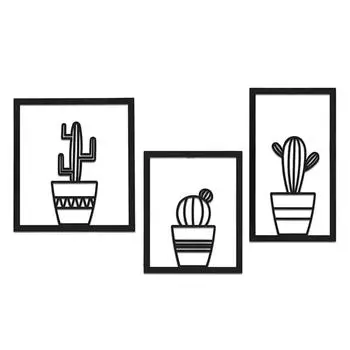 3 шт. Металлическое настенное украшение, современное тройное настенное искусство с кактусом, стильный и элегантный дизайн для дома, добавляет уникальный штрих в гостиную чёрный