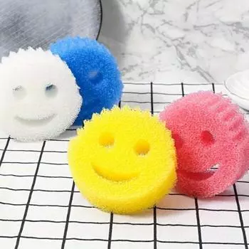 3 шт. Милая губка для мытья улыбающегося лица, однотонная, сотовая, для мытья посуды, кастрюль, кухонные принадлежности для уборки