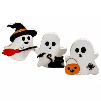 3 шт. милые украшения для привидений, крытый деревянный многоярусный поднос, декоративный знак для стола, черная кошка, летучая мышь, ведьма, метла, знак