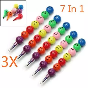 3 шт., милые забавные 7 цветов, креативный мультяшный смайлик, ручка для граффити, укладчик, сменный наконечник, восковой карандаш, ручка-карандаш