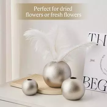 3 шт. Минимализм Керамическая круглая ваза в форме шара Цветочный контейнер Модный современный домашний офис Настольные украшения Сухая ваза для цветов Простая