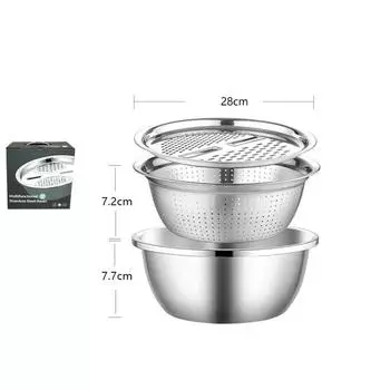 3 шт. Многофункциональные кухонные терки из нержавеющей стали, овощерезка, овощерезка, набор корзин для слива, раковина для слива фруктов 28cm