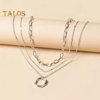 3 шт. многослойное штабелируемое колье-колье, изысканный круглый кулон, ключичная цепочка, ювелирные изделия для женщин, девочек-подростков, гипоаллергенное универсальное милое ожерелье серебряный