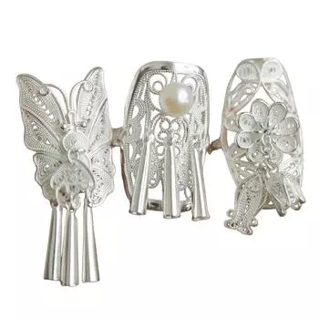 3 шт. Модные этнические кольца на пальцы Винтажные ажурные кольца в китайском стиле Набор Модная бижутерия из сплава для женщин