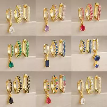 3 шт. модные кубические циркониевые серьги-подвески в форме капли воды для женщин из нержавеющей стали круглые серьги-кольца в форме буквы U пирсинг ювелирные изделия белый