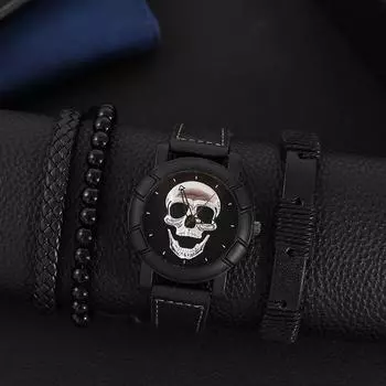 3 шт. модные мужские часы-браслет с ожерельем, набор для мужчин, деловой календарь, кварцевые часы из нержавеющей стали, мужские повседневные наручные часы