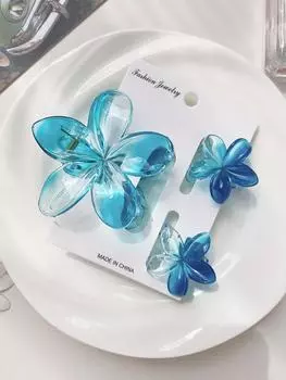 3 шт. модные женские заколки-гвоздики с цветочным узором, гавайские градиентные заколки для волос, аксессуары для волос для отдыха на пляже, черные прямоугольные