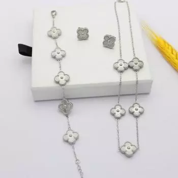 3 шт. модный универсальный клевер лазерный браслет ожерелье ушной гвоздь титановая сталь комплект