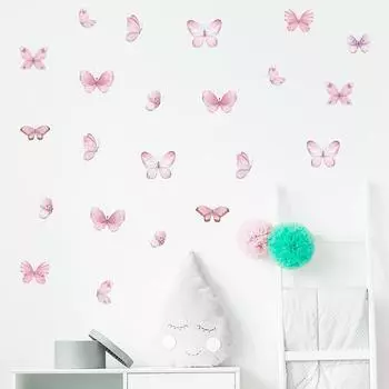 3 шт. мультяшные розовые бабочки настенные наклейки для детской комнаты спальня питомник украшение дома настенные наклейки Рождество 22.5x30CM 3PCS