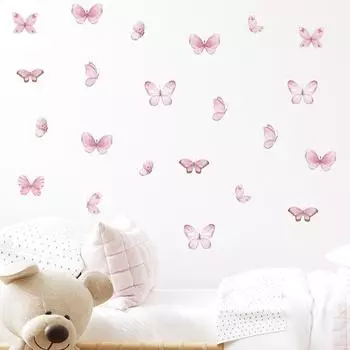 3 шт. мультяшные розовые бабочки настенные наклейки для детской комнаты спальня питомник украшение дома настенные наклейки Рождество 22.5x30CM 3PCS