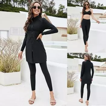 3 шт. мусульманские купальники исламские женщины купальный костюм скромный полный чехол для плавания буркини S чёрный