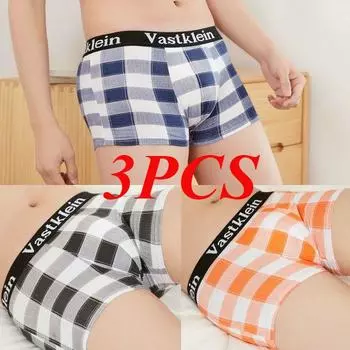 3 шт. Мужские трусы-боксеры U-образной формы с клетчатым принтом, контрастные цвета, дышащее мужское нижнее белье из чистого хлопка, антисептическое, повседневное, со средней талией, мужские трусы L красный/чёрный