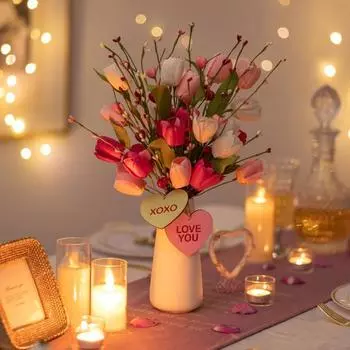 3 шт. на День святого Валентина, букеты из искусственных тюльпанов, сердечки, ягодные стебли, искусственные цветы B