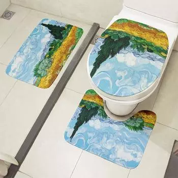 3 шт. набор ковриков для унитаза, нескользящий впитывающий напольный коврик для ванной комнаты, известная картина маслом, ретро-арт, входной коврик, коврик для украшения душа белый