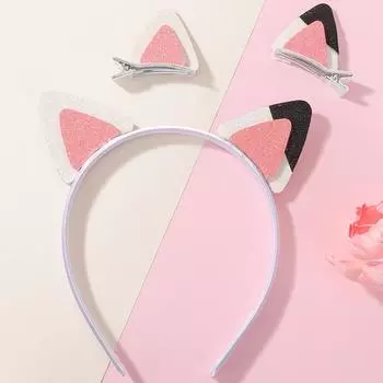 3 шт./набор Милая повязка на голову с кошачьими ушками из двусторонних пайеток для девочек Прекрасная аниме заколка для волос Мультяшный головной убор Косплей аксессуары для волос