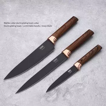 3 шт., набор ножей для нарезки, нож шеф-повара из нержавеющей стали, нож для мяса, деревянная ручка, черный нож для фруктов