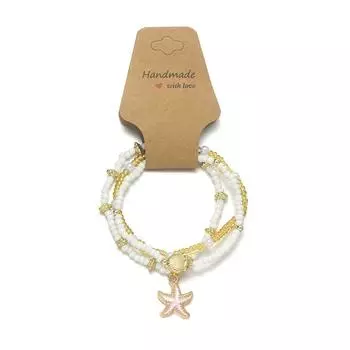 3 шт./набор Подвески в виде ракушек и морских звезд, браслеты на ногу для женщин, цепочка из рисовых бусин, браслет на щиколотку, эластичная веревка, пляжные летние аксессуары для ног