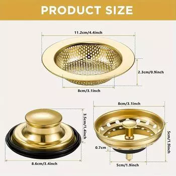 3 шт./набор Премиальные сетки для кухонной мойки из нержавеющей стали Прочный нержавеющий сливной фильтр с широкими отверстиями, предотвращающими засорение 1set золотой