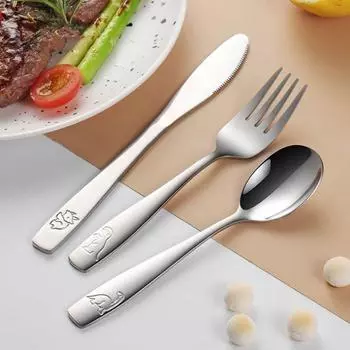 3 шт./набор столовых приборов из нержавеющей стали для детей, вилка, ложка, столовый нож, детская посуда для детского сада 3Pcs