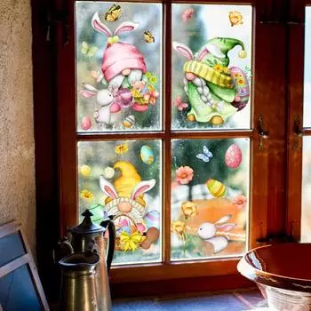 3 шт., наклейка на окно, пасхальный гном, узор, окно цепляется, праздничные наклейки для украшения пасхального праздника 3pcs