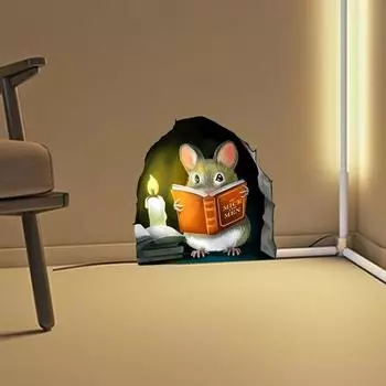 3 шт. Наклейка на стену самоклеящаяся съемная водонепроницаемая мультяшная декоративная ПВХ мышь книга для чтения