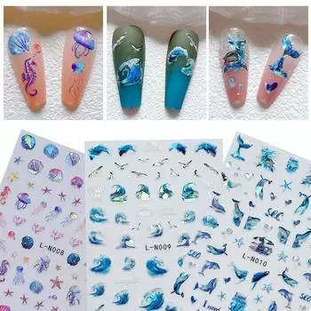 3 шт., наклейки для дизайна ногтей с океанской тематикой, самоклеящиеся морские звезды, Дельфин, ракушки, дизайн, наклейки для дизайна ногтей, украшения для дизайна ногтей