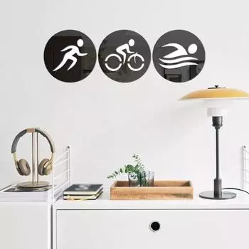 3 шт. наклейки на стену, акриловое зеркало для триатлона, креативный декор для спальни, самоклеящиеся декоративные наклейки на стены чёрный