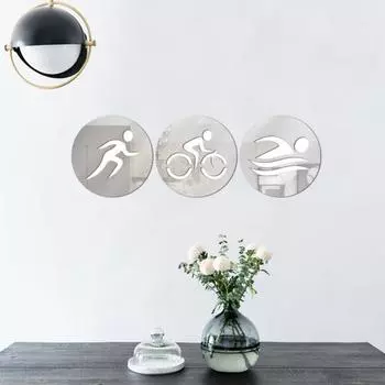 3 шт. наклейки на стену, акриловое зеркало для триатлона, креативный декор для спальни, самоклеящиеся декоративные наклейки на стены чёрный