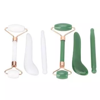 3 шт. Нефритовый ролик для лица Гуаша, набор для скребкового массажа Гуаша, омолаживающий, улучшающий кровообращение Green