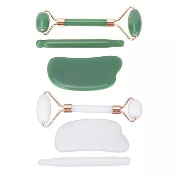 3 шт. Нефритовый роликовый инструмент для лица с акупунктурной ручкой в форме слитка, скребок для глубоких триггерных точек тканей Green