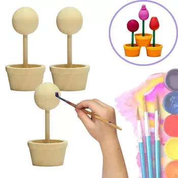 3 шт. Неокрашенный деревянный цветочный горшок Набор для DIY-посадки Граффити Деревянные поделки для ресторана style A