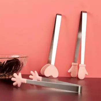 3 шт., нескользящие зажимы для еды из нержавеющей стали, милые перчатки для рук, силиконовые щипцы для кубиков льда, термостойкие щипцы для еды, кухонные инструменты для ресторанов/баров/кафе 3pcs красный