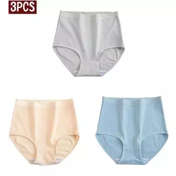 3 шт., нижнее белье с высокой талией, хлопковое нижнее белье, женское спортивное нижнее белье, дышащее однотонное нижнее белье, большие размеры M-3XL M