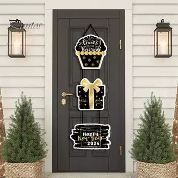 3 шт., новогодняя вечеринка 2024, дверная табличка с подвесной веревкой, создающая праздничную атмосферу, дверная табличка с тонким мастерством