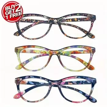 3 шт. Новые очки для чтения «кошачий глаз», летние украшения, очки против синего света, модная упаковка, цветочные очки +100/3pcs