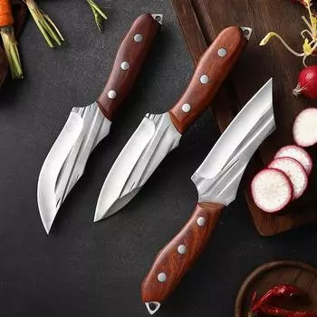 3 шт. нож для разделки мяса, кованый ручной работы, обвалочный нож, сербский поварской нож, ножи из нержавеющей стали, ножи для мясника с ручкой из красного сандалового дерева