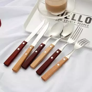 3 шт., нож и вилка с деревянной ручкой, набор посуды из нержавеющей стали, инструменты для резки стейка, кухонные принадлежности