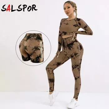 3 шт. однотонный бесшовный комплект для йоги с круглым вырезом и длинными рукавами, полая футболка и леггинсы с высокой талией, спортивный костюм L трава зеленый