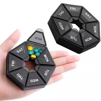 3 шт. One Week 7 Grids Pill Case Пластиковый контейнер для таблеток, конфет, портативный держатель для хранения, дорожный органайзер, дозатор таблеток, контейнер black-1pc