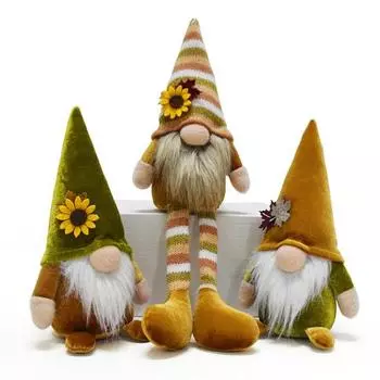 3 шт. Осенняя кукла-гном, плюшевое безликое украшение в виде гнома с подсолнухом и кленовым листом, осеннее украшение для куклы на День благодарения, рождественский декор золотистый