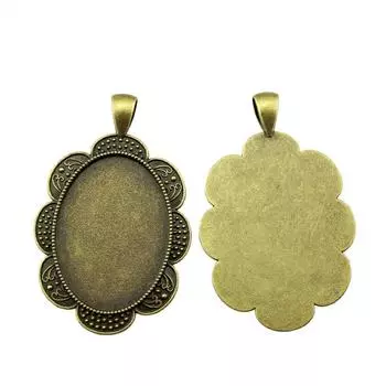 3 шт. овальный цветок в стиле камеи, подвеска с кабошоном, базовая установка, ювелирные компоненты, аксессуары, античная бронза, цвет цинкового сплава 25X35 мм