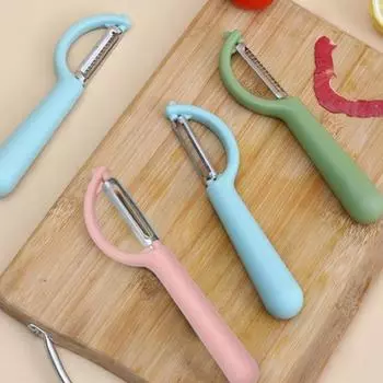 3 шт., овощечистка для фруктов из нержавеющей стали, длинная ручка, удобная ручка, острый резак, многофункциональный гаджет для быстрого очистки овощей, фруктов, дыни, картофеля, моркови розовый